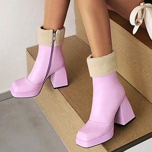 Lovely Short <b>Boots</b> for Girls Autumn Winter Outdoor Shoes Square Toe <b>Platform</b> Women Ankle <b>Boots</b> Handmade Wool Fur Collar Size 43 - Product Image 3