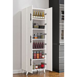 Armoire de rangement moderne à 6 portes blanche pour cuisine, multi-usages, 6 étagères, rangement pour salle de bain - Product Image 6
