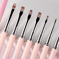 13 styles de pinceaux à ongles plats en nylon ondulé rose dégradé pour manucure, liner, gel UV, extension, stylo de construction et dessin de lignes