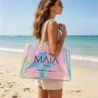 Bolsa de Mano Reutilizable de PVC Holográfico Personalizada DB-0128 con Asa Gruesa, Diseño Transparente con Impresión Serigráfica para Regalo