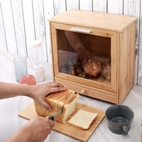 Boîte à pain en bambou à double couche grande capacité pour comptoir de cuisine avec couteau à pain intégré et tiroir à fenêtres transparentes