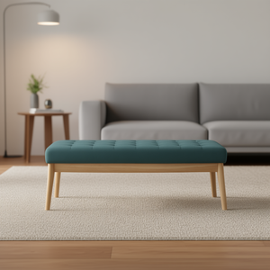 Otomana Escandinava Tapizada en Tela con Patas de Madera, Taburete Moderno para Sala de Estar, Muebles para el Hogar - Product Image 2