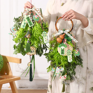 Adornos colgantes de artemisia para el Festival del Bote del Dragón, adornos colgantes de linterna de bambú tejida de Ankang, materiales de manualidades DIY para interiores - Product Image 1