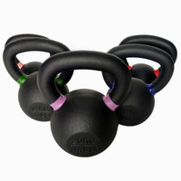 Kettlebells de compétition avec logo personnalisé, revêtement en poudre, anneaux colorés, fonte durable, poids de 4 à 32 kg, musculation, salle de sport, fitness à domicile