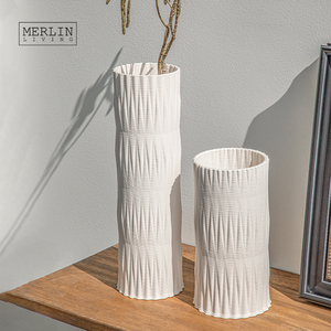 Jarrón de cerámica con estampado 3D de <span class=keywords><strong>Merlin</strong></span> Living en forma de jarrón de decoración del hogar de bambú, fabricación de fábrica de cerámica Chaozhou - Product Image 1