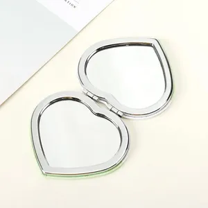 Double-Sided Travel Portable Leather Small Heart-Shaped Purse Cosmetic Mirror Pocket Folding Makeup Mirror For Women
