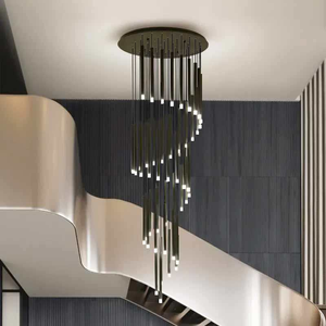 Lámpara de Techo LED Espiral Moderna para Techos Altos, Lámpara Colgante de Techo de Tubo Metálico <span class=keywords><strong>Negro</strong></span> para Vestíbulo de Villa, Escalera, Sala de Estar - Product Image 3
