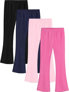 Großhandel 100% Baumwolle Atmungsaktive Weiche Dehnbare Yoga-Leggings Elastischer Bund Einfarbig Volle Länge 4-Teiliges Set für Mädchen - Product Image 1