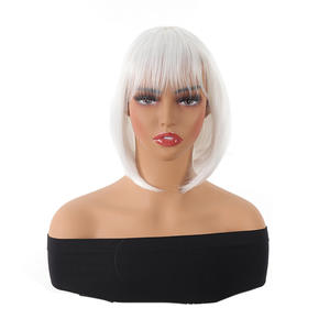 วิกผมบ๊อบสั้นตรงสำหรับผู้หญิง Xuchang พร้อมหน้าม้า วิกผมใยสังเคราะห์ Kanekalon แบบเต็มศีรษะ ไม่ต้องใช้กาว สีดำ รุ่น DM62 - Product Image 2