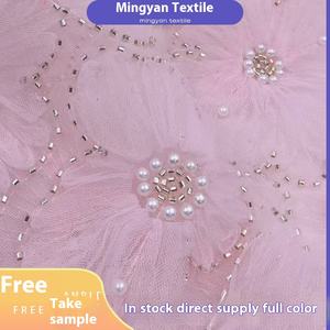 爆発的な人気！秘密版3Dマルチカラーリボン刺繍レース生地 女の子用 通気性のある不織布 ウェディングドレス用 - Product Image 2