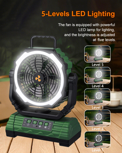พัดลมตั้งโต๊ะอุตสาหกรรมแบบชาร์จไฟได้ 20000mah พร้อมไฟ LED, ระบบส่ายอัตโนมัติ, พัดลมสำหรับเต็นท์กลางแจ้ง - Product Image 5