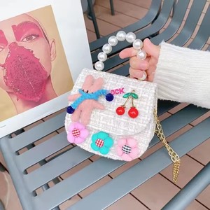 Sac à bandoulière carré pour enfants, motif dessin animé mignon, sac à <span class=keywords><strong>main</strong></span> en coton avec poignée en perles pour petites filles, motif fruits, style princesse - Product Image 2