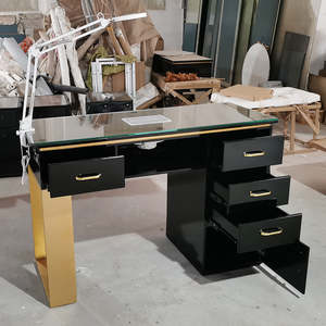 Beauté de luxe cuir <span class=keywords><strong>noir</strong></span> tufté en Pu dessus en verre salon de <span class=keywords><strong>manucure</strong></span> salon de <span class=keywords><strong>marbre</strong></span> <span class=keywords><strong>manucure</strong></span> table de bureau pour ongles - Product Image 3