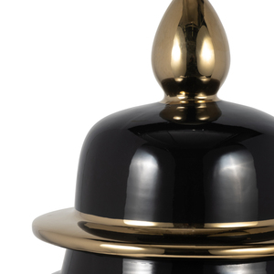 Vaso decorativo in ceramica nero con coperchio dorato per soggiorno o ufficio - Product Image 3
