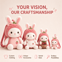 Sac à dos en peluche personnalisé OEM ODM Lapin Fraise, Sac à dos en peluche pour enfants et adultes, Cadeau personnalisé