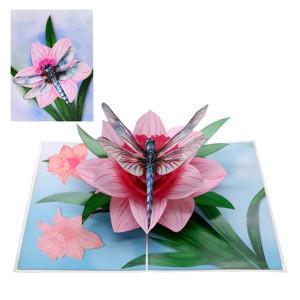 Customized Floral Origami 3D Pop-Up <b>Card</b> with Pink Flower and Dragonfly Design for <b>Graduation</b> and Home Decoration - Product Image 5