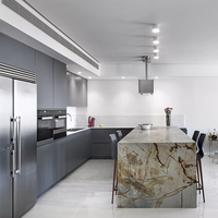 Ensemble de cuisine modulaire personnalisé Designs modernes Comptoir en marbre laqué Placard de cuisine en MDF prêt à assembler