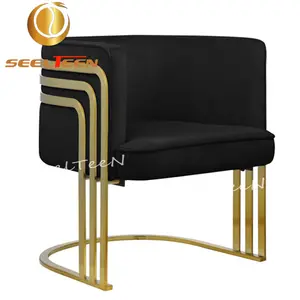 Seelteen Furniture Rays Collection Velvet Upholstered Accent Chair with Brushed Gold Metal Finish