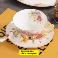 Tasse à café en porcelaine fine, soucoupe, pot à lait, pot à sucre, plaqué or 24 carats, motif floral, 250 ml, service de thé de l'après-midi, vendu à l'unité