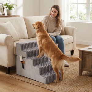 ペット用階段＆犬用ベッドラダー　プラッシュ素材　エコフレンドリー　頑丈でモダンな取り外し可能・洗濯可能なスロープ　小型犬・高齢犬用　ベッド・ソファへの登りやすい - Product Image 1
