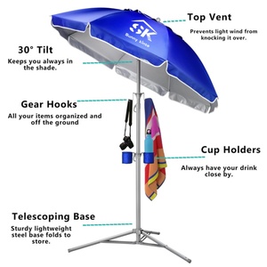 Popular <b>Windproof</b> Manual Outdoor Beach <b>Umbrella</b> UPF 50+ Iron Tube 1.8M Diameter Party Use Big Shadow Sand Set Stall Tilt - Product Image 5