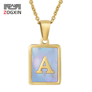 ZOGXIN Alphabet Necklace 18K Stainless Steel Blue Shell Pendant Letter A Clavicle Chain For Women Gift Daily Wear - Product Image 1