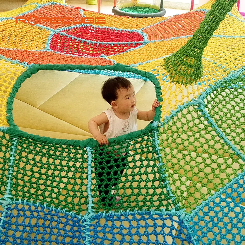 ROPECUBE קשת חבל רשתות מארג משחקים תינוק מסחרי מקורה מלבני טרמפולינות לשחק ציוד גן ילדים