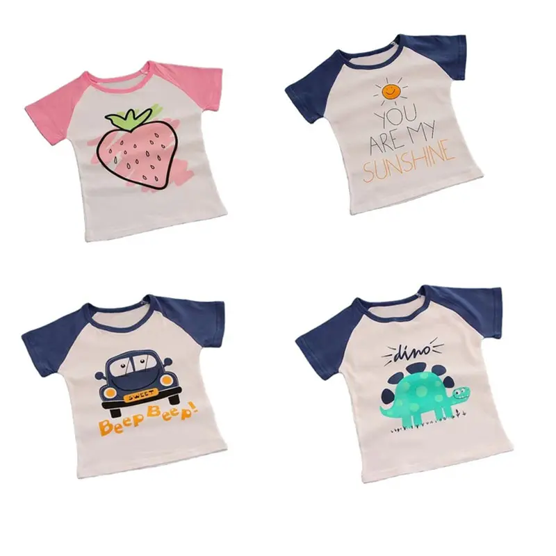 Camiseta de algodão para bebês, camiseta com estampa de desenhos animados para bebês roupas de verão com manga curta roupas aleatórias