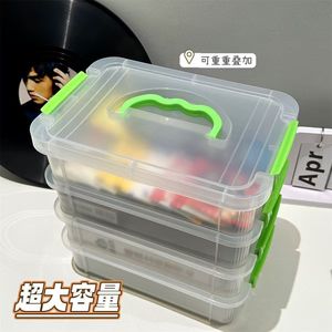 Plastic Storage Box With Lid Stackable Office Organizer <b>Rectangle</b> Solid Color Drawer <b>Bin</b> For Stationery Tools Toys - Product Image 3