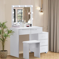 Ensemble de coiffeuse moderne en bois avec miroir éclairé et tabouret, LED à luminosité réglable, 5 tiroirs