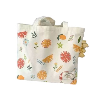 Custom Printed Logo Women's Summer Literary Fruit Canvas <b>Tote</b> <b>Bag</b> with <b>Zipper</b> Single Shoulder Handbag for Students Schoolbag - Product Image 1