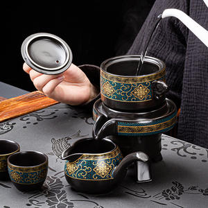 Juego de Té de Gres Estilo Chino, 6 Tazas, con Estampado Dorado, Juego de Té Kung Fu con Tapa, para Uso Comercial - Product Image 4