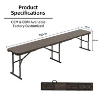 Banc pliant en rotin marron de 1,80 m avec motif cannage en HDPE pour extérieur, camping, barbecue, jardin, terrasse