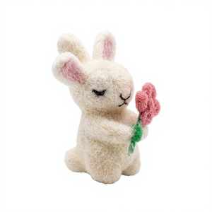 Handmade Needle Felted Bunny Set Traditional Eco-Friendly Pink <b>Flower</b> Decorative Indoor Christmas Decoration Small Wall Hanging - Product Image 3