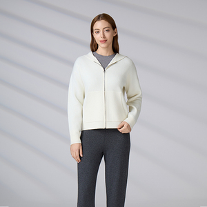 Cardigan tricoté sur mesure, pull décontracté, sweat à capuche tendance, fermeture éclair intégrale, blanc, court, pour femme, hiver - Product Image 1