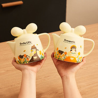 Bouilloire en céramique de style nordique minimaliste, fraîche et naturelle, idéale pour les cadeaux d'anniversaire, tasses à café, service à thé de dessin animé pour couples avec plateau