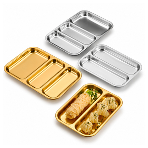 Piatto da portata commerciale in acciaio inossidabile 304 stile coreano con scomparti per snack, ideale per pollo fritto, dim sum e contorni - Product Image 1