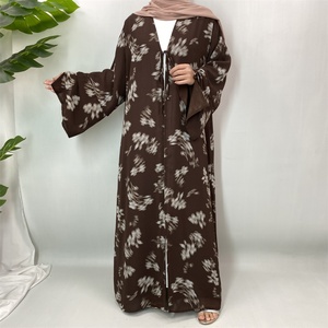 Chiffon Abaya with Lined, Floral <b>Print</b> Open Abaya Kimono with Tie Cuff, Modest <b>Islamic</b> Dubai Abayas for Muslim Women (6924) - Product Image 2