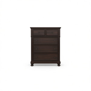 Comò a Sette Cassetti in Legno Massello Ciliegio Scuro, Arredamento Tradizionale per Camera da Letto - Product Image 1