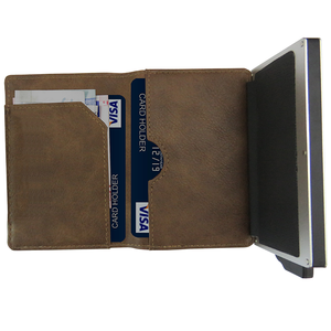 Porte-cartes fin en cuir véritable pour homme, portefeuille long, fermeture ouverte minimaliste, marron - Product Image 2