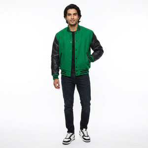 Cool Casual Men Winter 100% Cotton Coated Woven Varsity Jacket <b>Covered</b> <b>Button</b> Closure Stand Collar Solid Color Windproof - Product Image 1