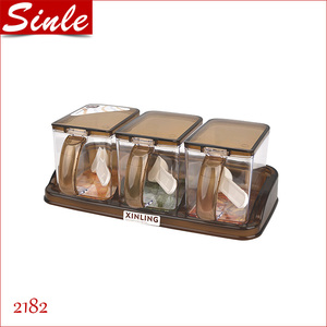 Nhựa trong suốt 3 cái hộp gia vị bao bì chủ nhà bếp Countertop gia vị Jar container gia vị Set Organizer với muỗng - Product Image 4