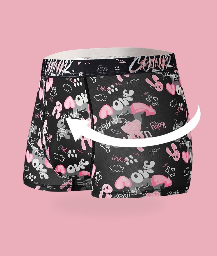 4-Colour Print Mid-Rise Boxer Brief: front view of the black and pink print boxer brief