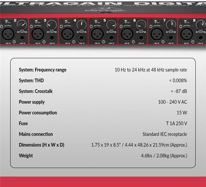 Interface audio numérique Behringer Ultragain ADA8200 Audiophile 8 entrées/8 <span class=keywords><strong>ADAT</strong></span> avec préamplificateurs micro MIDAS et 4 câbles XLR de 25 pieds - Product Image 3