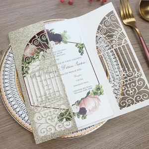Vente en gros de papier oignon doré découpé au laser Invitations de mariage de luxe Porte du bonheur cartes d'<span class=keywords><strong>invitation</strong></span> de mariage personnalisées - Product Image 3