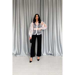 Ensembles de costumes noirs pour femmes avec chemisiers à col et pantalons, vente en gros disponible - Product Image 4