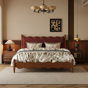 Stile retrò francese 1.8m in pelle frassino letto King Size moderno Ripple Design antico per piccolo appartamento camera da letto matrimoniale - Product Image 2