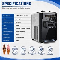 Nouvelle machine à glace molle commerciale 3 saveurs 25-28L/H de comptoir en acier inoxydable 304 2000W avec écran LED pour commerces