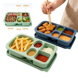 Boîte à bento en silicone alimentaire à 5 compartiments pour fruits, collations et épices, avec joint d'étanchéité, pour le déjeuner et le stockage des aliments - Product Image 5