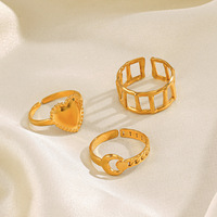 Bague de phalange géométrique ouverte en acier inoxydable plaqué or 18 carats, étanche, avec motif cœur épais, pour femmes et hommes